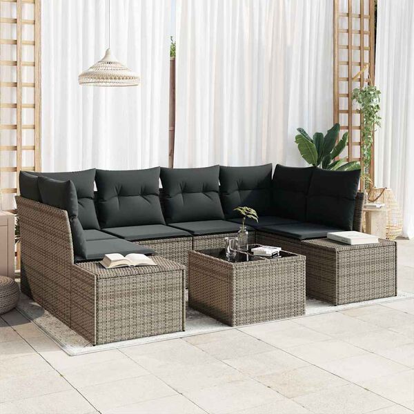 vidaXL Ensemble de canap&eacute; de jardin avec coussin 8 pcs Gris polyrotin
