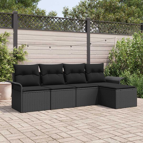 vidaXL Ensemble de canapé de jardin avec coussin 5 pcs Noir polyrotin