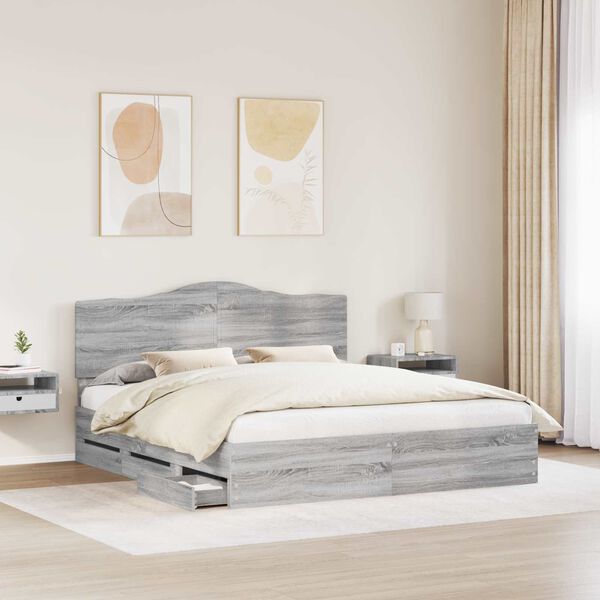 vidaXL Cadre de lit Gris Sonoma 200 x 200 cm Bois Ing&eacute;nierie