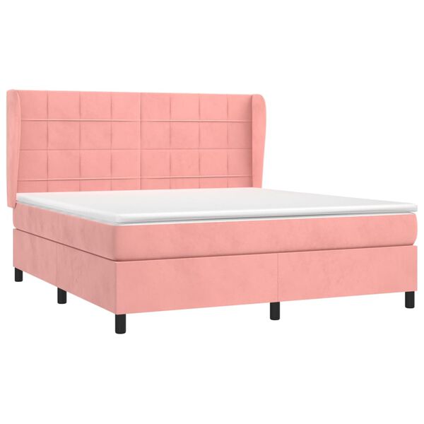 vidaXL Sommier &agrave; lattes de lit avec matelas Rose 160x200 cm Velours