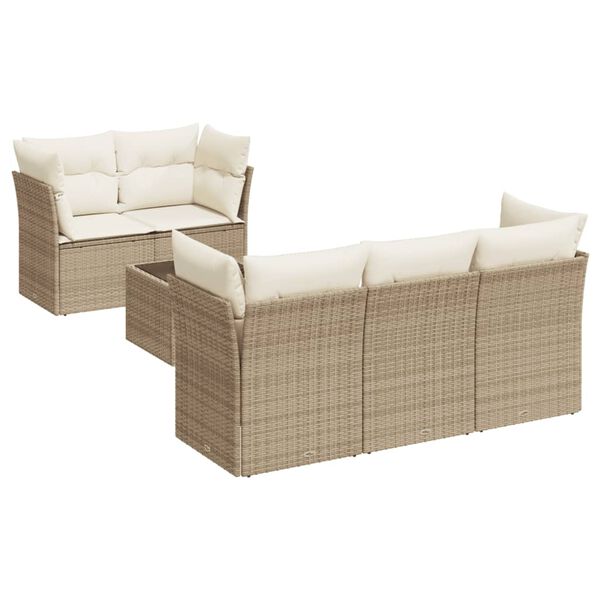 vidaXL Salon de jardin avec coussins 6 pcs beige r&eacute;sine tress&eacute;e