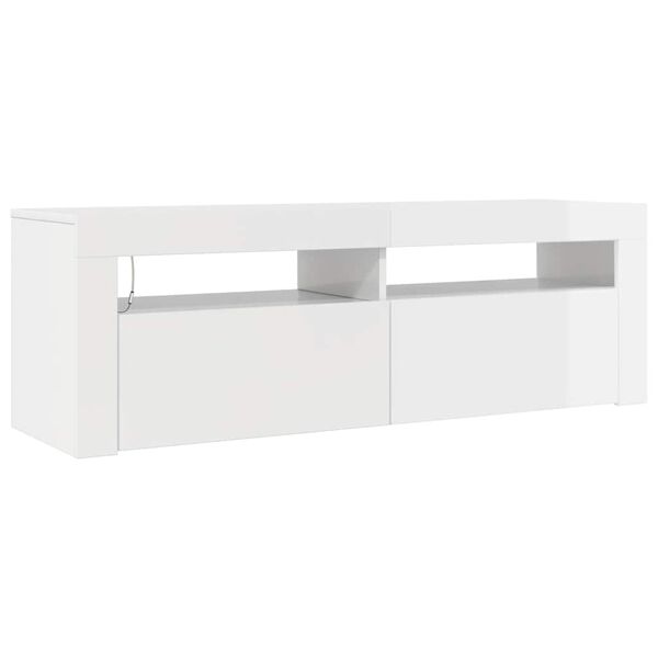vidaXL Meuble TV avec lumières LED blanc brillant 120x35x40 cm