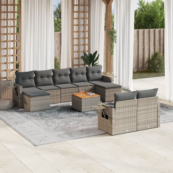 vidaXL Salon de jardin avec coussins 10 pcs gris r&eacute;sine tress&eacute;e