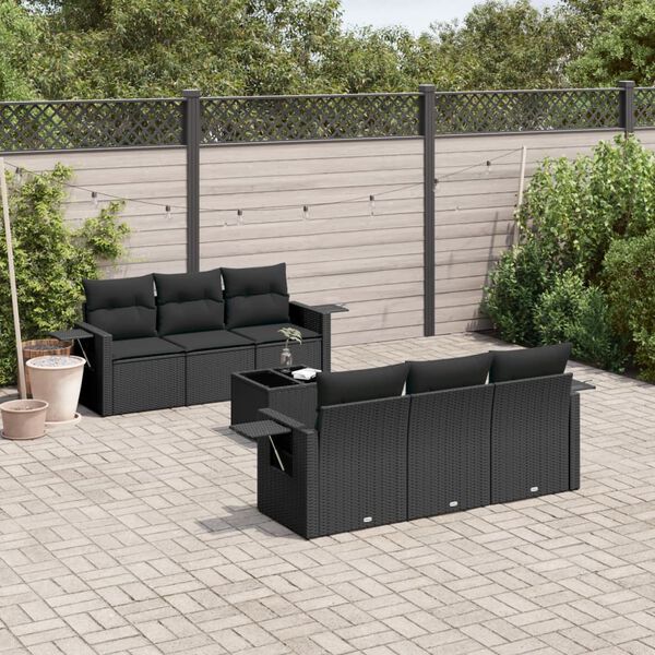 vidaXL Salon de jardin 7 pcs avec coussins noir r&eacute;sine tress&eacute;e