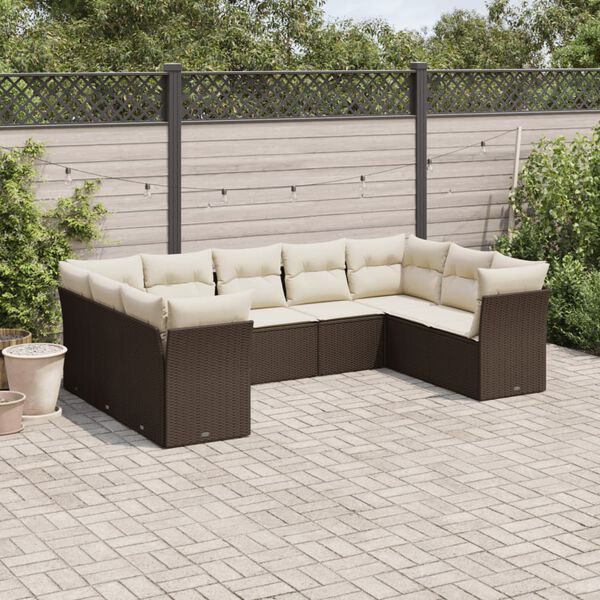 vidaXL Salon de jardin avec coussins 9 pcs marron r&eacute;sine tress&eacute;e