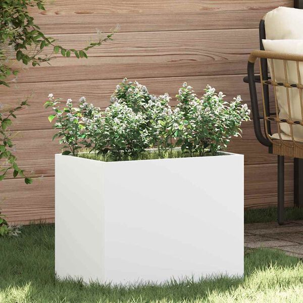 vidaXL Cache-pot de jardin Blanc 50 x 32 x 40 cm Acier lamin&eacute; &agrave; froid