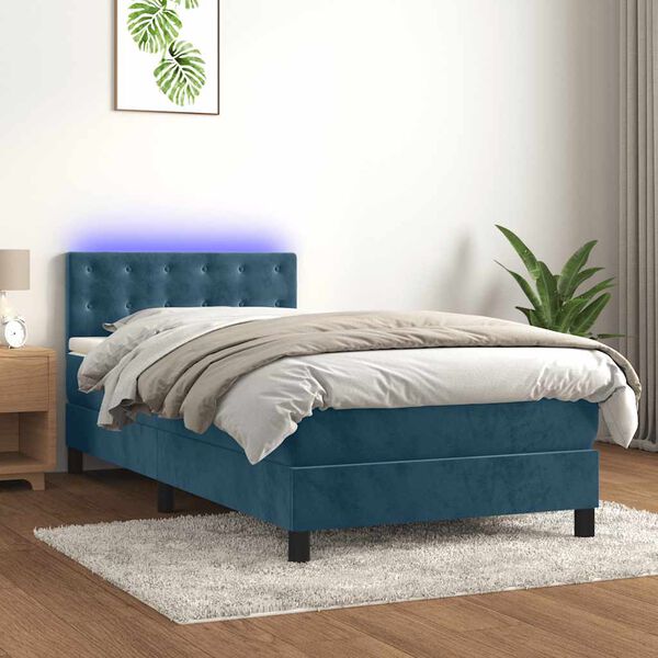 vidaXL Sommier &agrave; lattes de lit avec matelas et LED Bleu fonc&eacute; 80x200cm