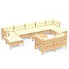 vidaXL Salon de jardin 10 pcs avec coussins cr&egrave;me bois de pin massif