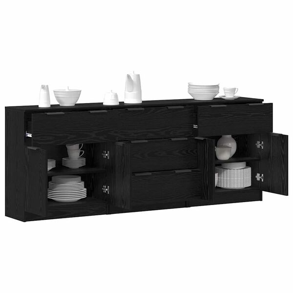 vidaXL Buffet 3 pcs Ch&ecirc;ne noir 181 x 30 x 70 cm Bois d'ing&eacute;nierie
