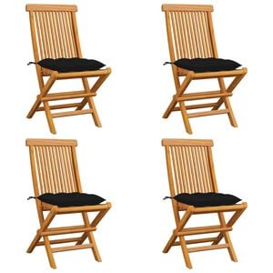 vidaXL Chaises de jardin et coussins noir lot de 4 Bois de teck massif