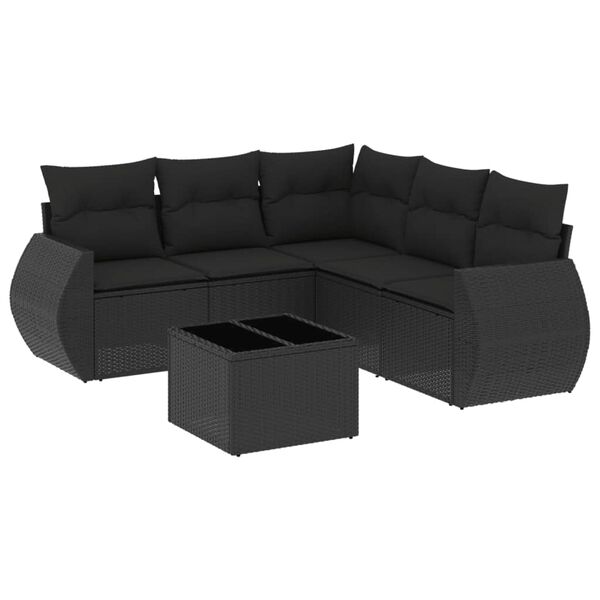 vidaXL Salon de jardin 6 pcs avec coussins noir r&eacute;sine tress&eacute;e