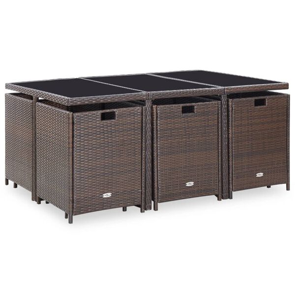 vidaXL Ensemble à manger d'extérieur et coussins 11 pcs résine tressée