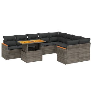 vidaXL Salon de jardin avec coussins 10 pcs gris r&eacute;sine tress&eacute;e