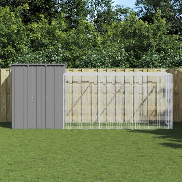 vidaXL Poulailler avec cour gris clair 165x455x181 cm acier galvanis&eacute;