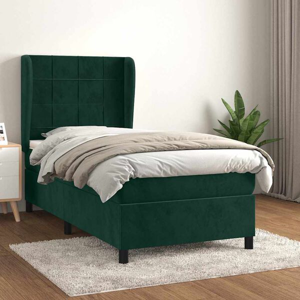 vidaXL Sommier &agrave; lattes de lit et matelas Vert fonc&eacute; 80x200 cm Velours