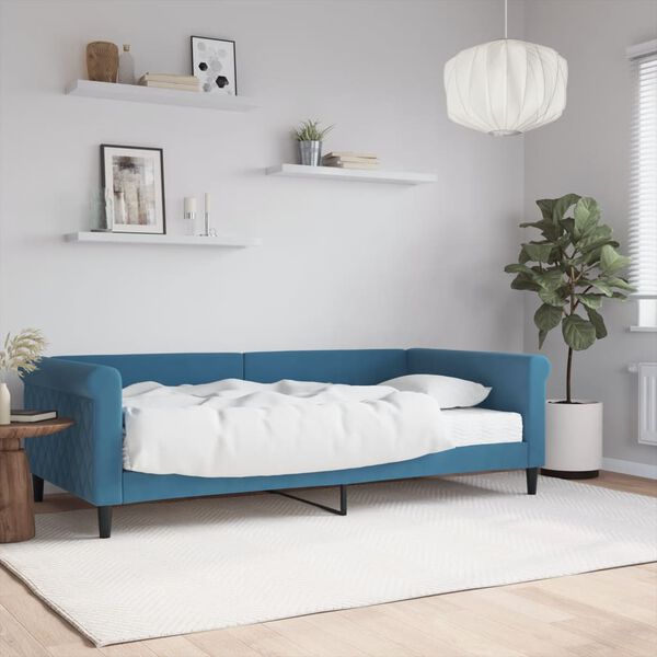 vidaXL Lit de jour avec matelas bleu 100x200 cm velours