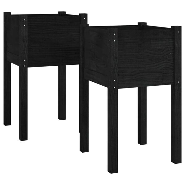 vidaXL Jardini&egrave;res d'ext&eacute;rieur 2pcs Noir 40x40x70cm Bois de pin massif
