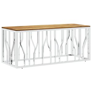 vidaXL Table basse argent&eacute; acier inoxydable et bois massif d'acacia
