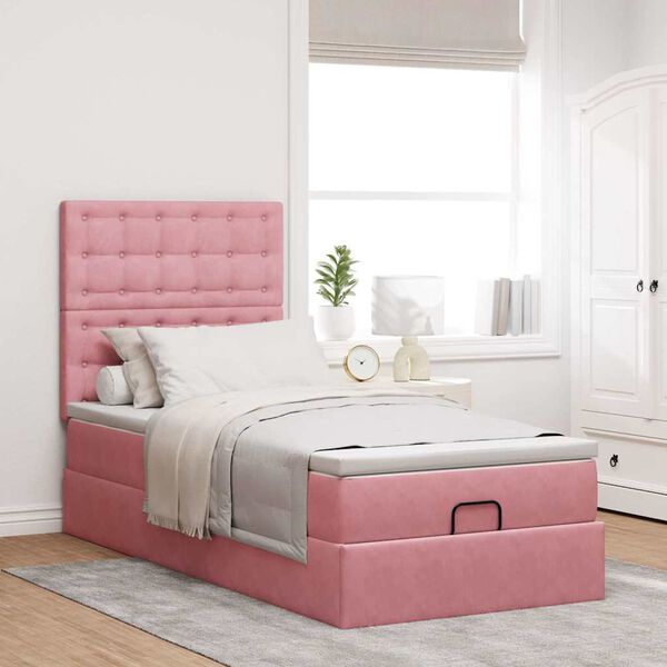 vidaXL Cadre de lit ottoman avec matelas rose 100x200 cm velours