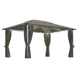 vidaXL Tonnelle avec rideau et lumi&egrave;res LED 4x3 m Taupe Aluminium