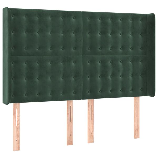 vidaXL T&ecirc;te de lit &agrave; LED Vert fonc&eacute; 147x16x118/128 cm Velours