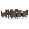 vidaXL Ensemble &agrave; manger de jardin et coussins 9 pcs marron poly rotin