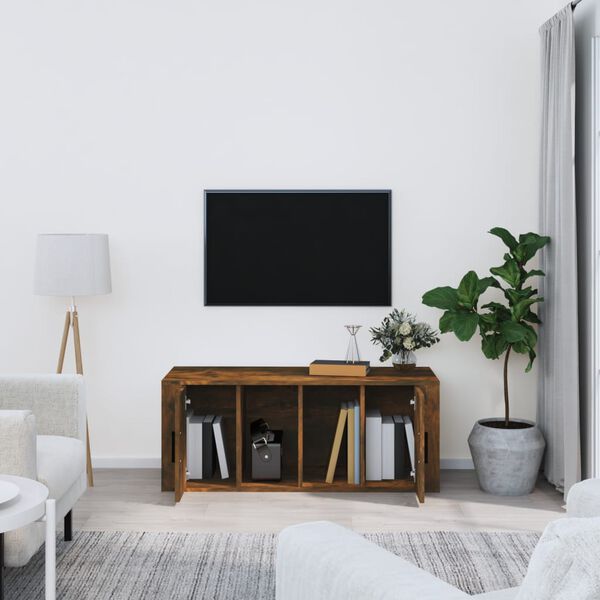 vidaXL Meuble TV Ch&ecirc;ne fum&eacute; 100x35x40 cm Bois d'ing&eacute;nierie