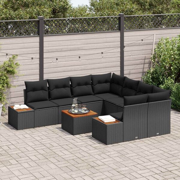 vidaXL Ensemble de canap&eacute; de jardin avec coussin 9 pcs Noir Poly rotin
