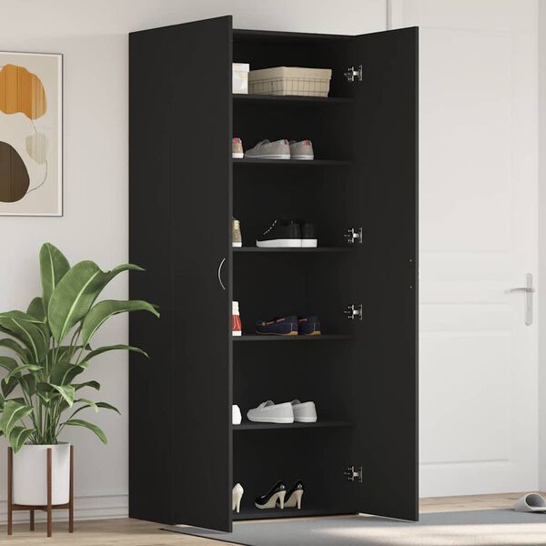 vidaXL Cabinet &agrave; chaussures Noir 80 x 35.5 x 180 cm Bois d'ing&eacute;nierie