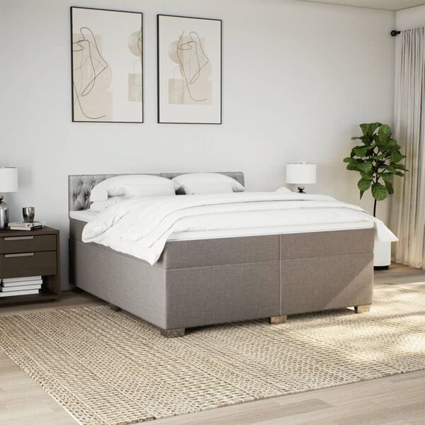 vidaXL Sommier &agrave; lattes de lit avec matelas Taupe 200x200 cm Tissu