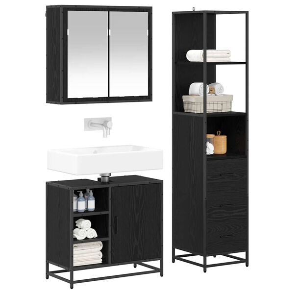 vidaXL Ensemble de mobilier de salle de bain 3 pcs Ch&ecirc;ne noir