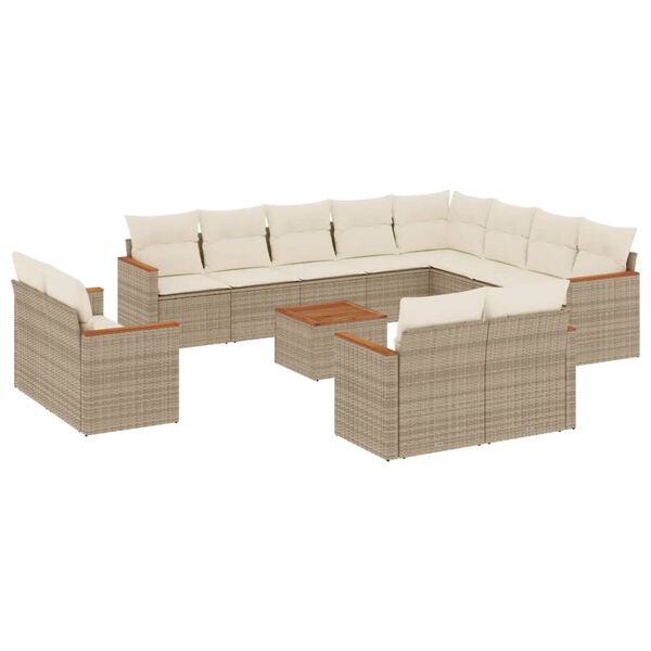 vidaXL Salon de jardin avec coussins 13 pcs beige r&eacute;sine tress&eacute;e