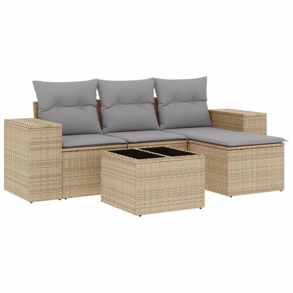 vidaXL Salon de jardin avec coussins 5 pcs beige r&eacute;sine tress&eacute;e