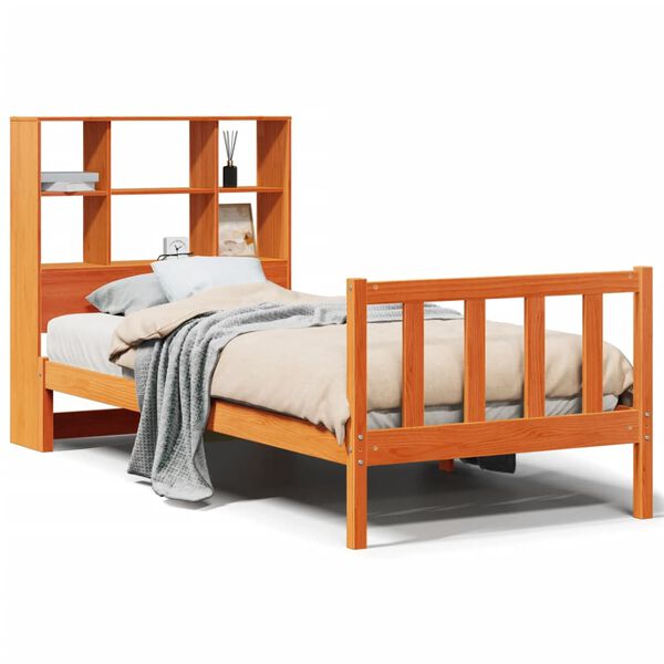 vidaXL Lit biblioth&egrave;que sans matelas cire marron 90x190 cm pin massif
