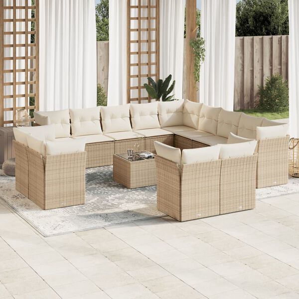 vidaXL Salon de jardin avec coussins 14 pcs beige r&eacute;sine tress&eacute;e