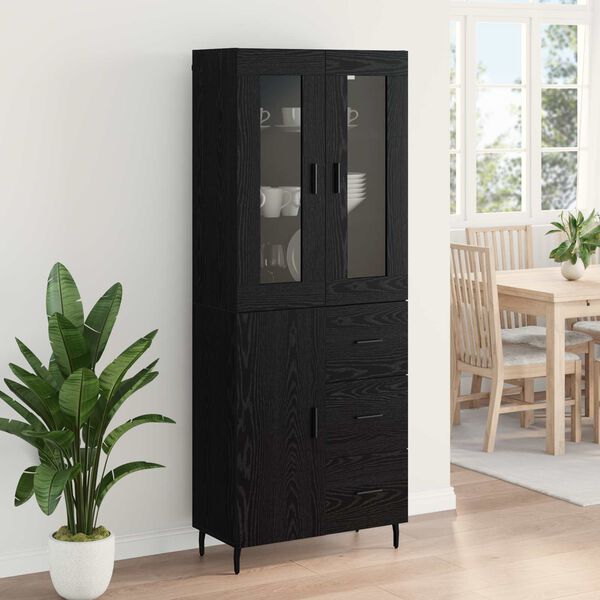 vidaXL Haut Armoire 2 pcs Ch&ecirc;ne noir Bois Agglom&eacute;r&eacute; et Verre