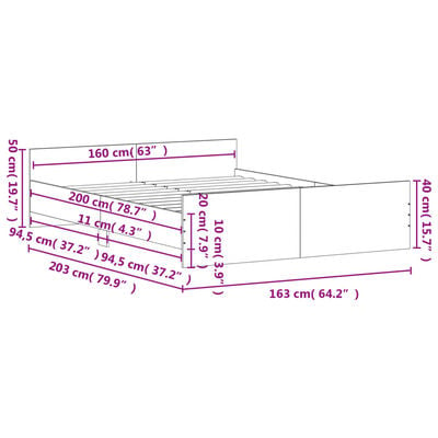 vidaXL Cadre de lit sans matelas chêne fumé 160x200 cm