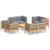 vidaXL Salon de jardin 9 pcs avec coussins gris bois de pin