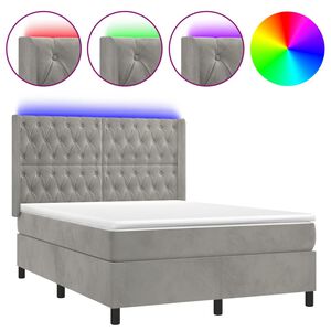 vidaXL Sommier &agrave; lattes de lit matelas et LED Gris clair 140x190 cm
