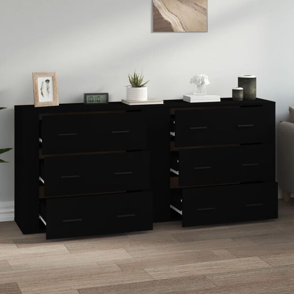 vidaXL Buffets 2 pcs noir bois d'ingénierie