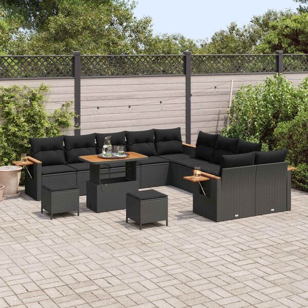 vidaXL Ensemble de canap&eacute; de jardin avec coussin 13 pcs Noir