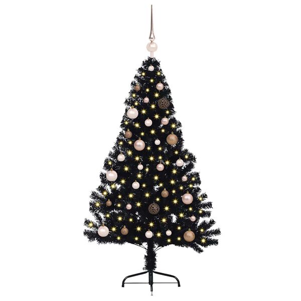 vidaXL Sapin de No&euml;l artificiel pr&eacute;-&eacute;clair&eacute; Noir 150 cm PVC