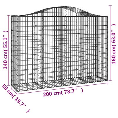 vidaXL Paniers à gabions arqués 7 pcs 200x50x140/160 cm Fer galvanisé