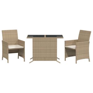 vidaXL Ensemble de bistro 3 pcs avec coussins beige r&eacute;sine tress&eacute;e