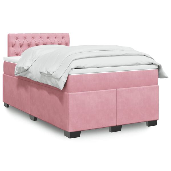 vidaXL Sommier &agrave; lattes de lit avec matelas Rose 120x200 cm Velours