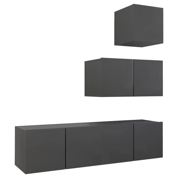 vidaXL Ensemble de meuble TV 4 pcs Gris Bois d&rsquo;ing&eacute;nierie
