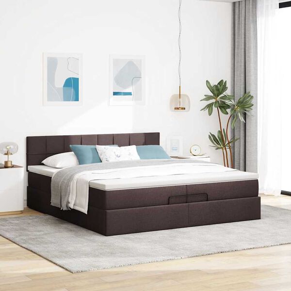 VidaXL Cadre de lit ottoman avec matelas marron fonc&eacute; 200x200 cm tissu