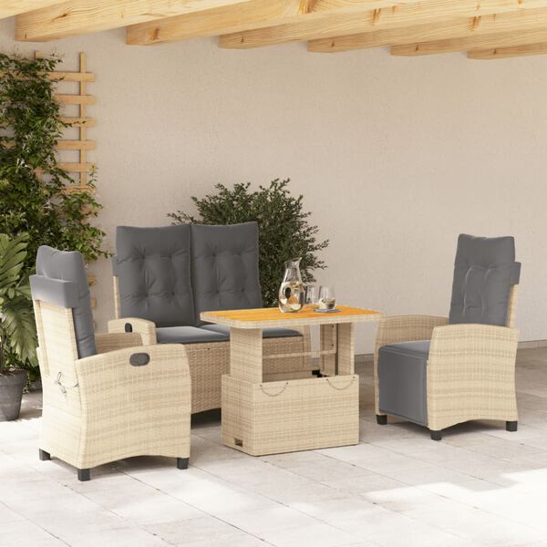 vidaXL Ensemble &agrave; manger de jardin coussins 4 pcs beige r&eacute;sine tress&eacute;e