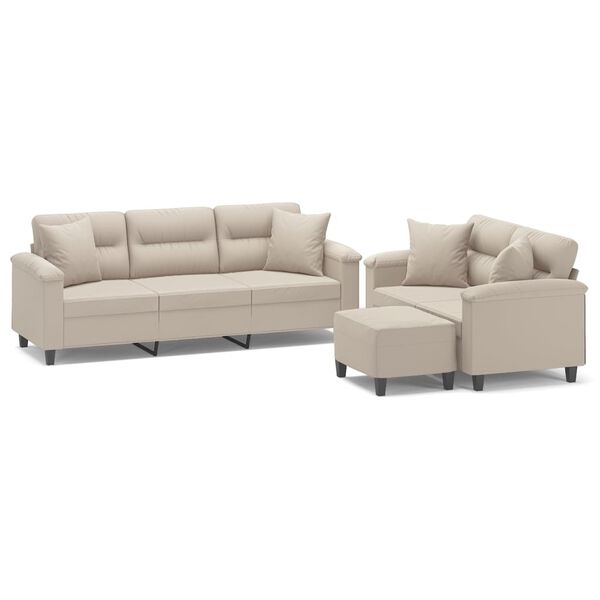 vidaXL Ensemble de canap&eacute;s 3 pcs avec coussins Cr&egrave;me Tissu microfibre