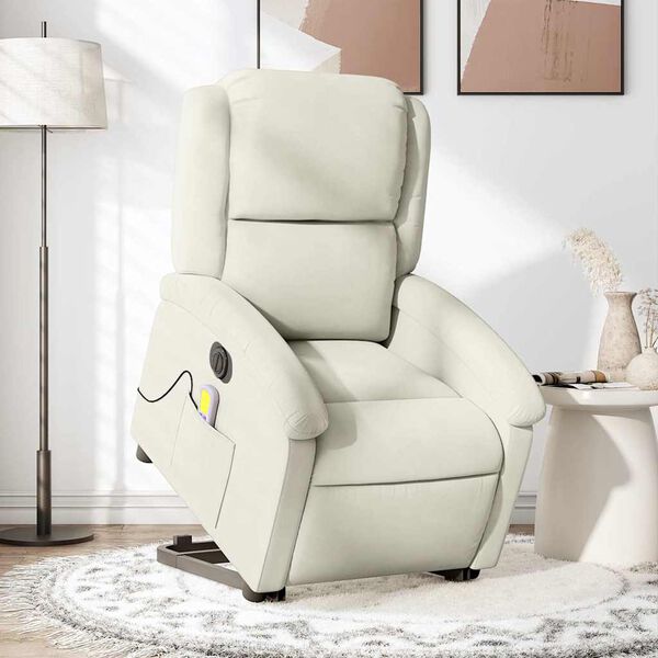 vidaXL Fauteuil inclinable de massage &eacute;lectrique cr&egrave;me velours
